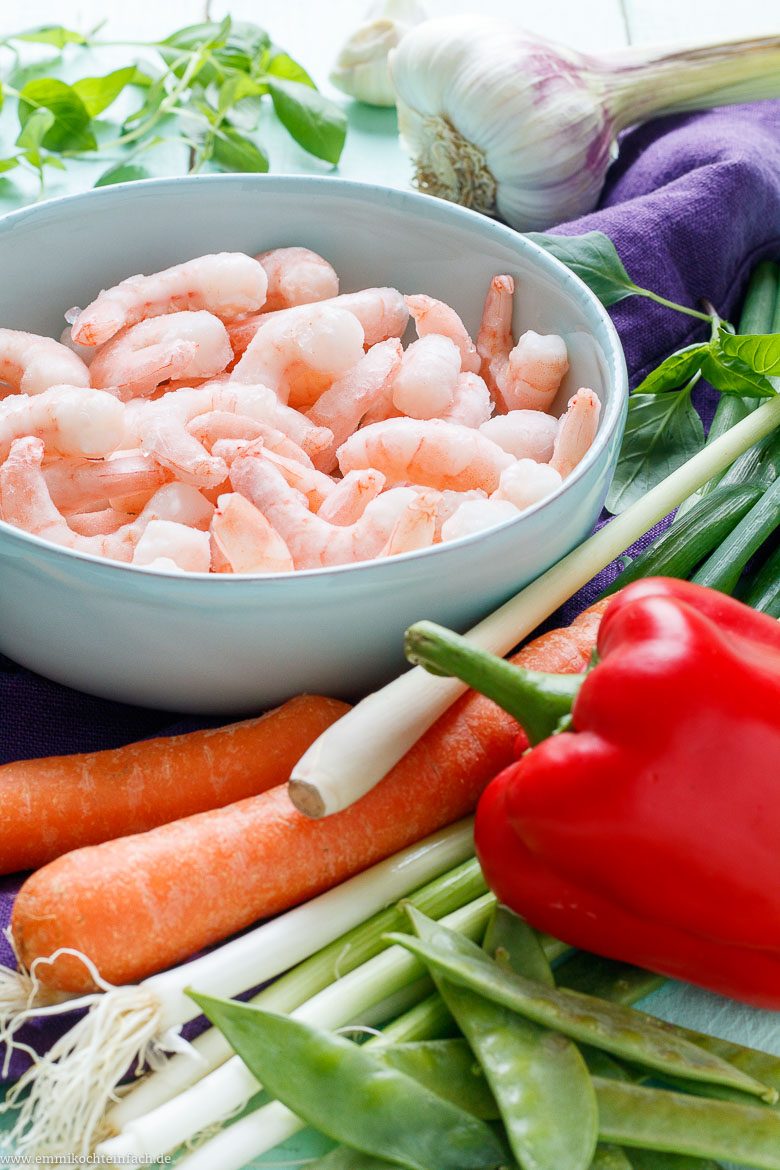 Zutaten für Rotes Thai Curry mit Garnelen