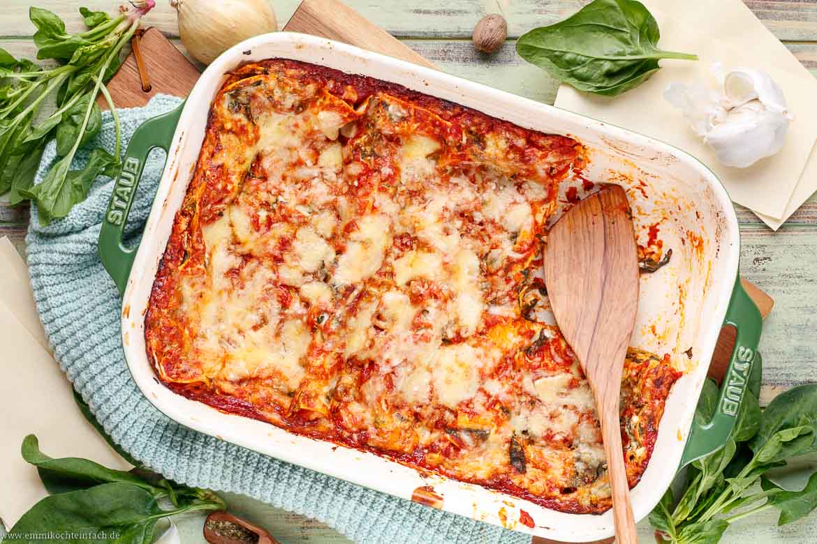 Spinatlasagne Rezept mit Frischkäse und Tomaten