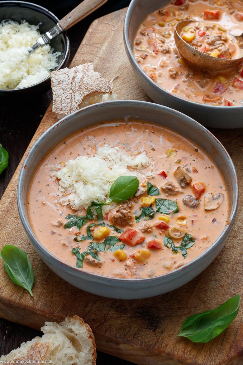 Pizzasuppe, schnelle Suppe mit Hackfleisch - www.qevorlanix.pro