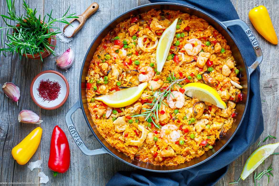 Paella Rezept mit Hähnchen und Meeresfrüchten