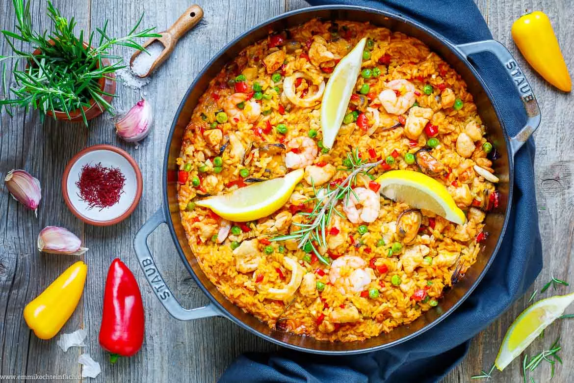 Paella Rezept mit Hähnchen und Meeresfrüchten