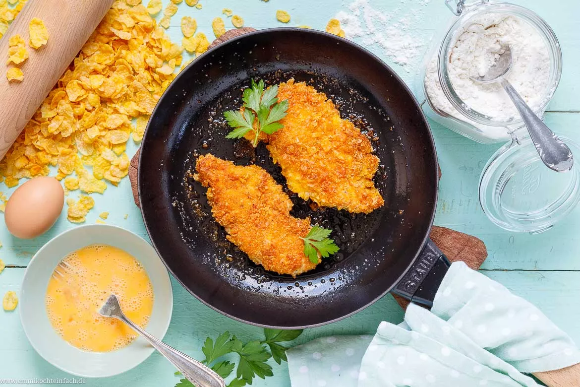 Hähnchenschnitzel mit Cornflakes Panade Rezept