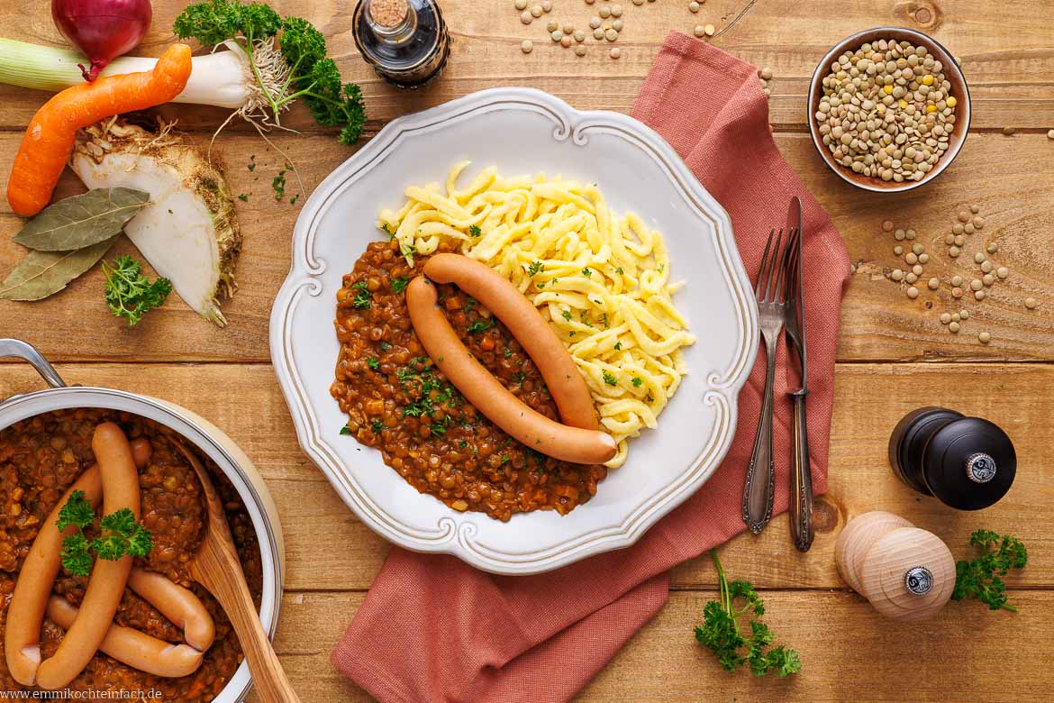 Schwäbische Linsen mit Spätzle Rezept