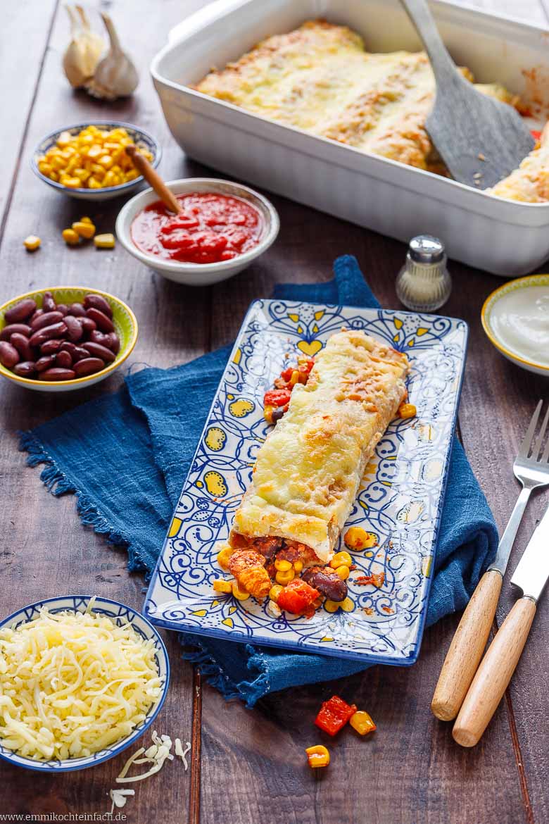 Enchiladas mit H&auml;hnchen, Gem&uuml;se und K&auml;se