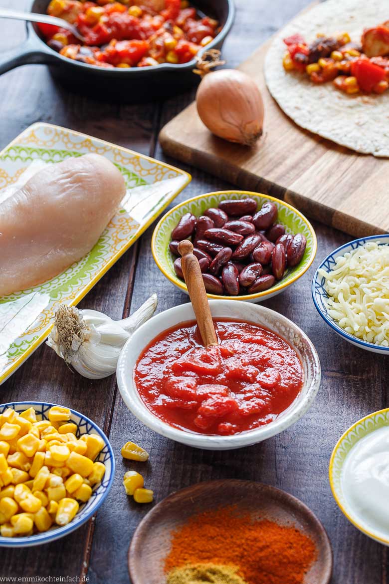 Zutaten f&uuml;r mexikanische Enchiladas