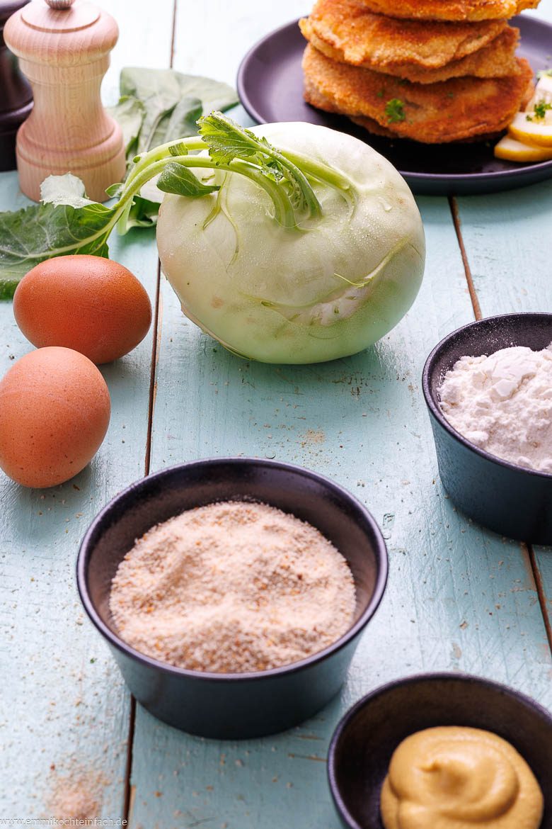 Zutaten f&uuml;r Gem&uuml;seschnitzel aus Kohlrabi