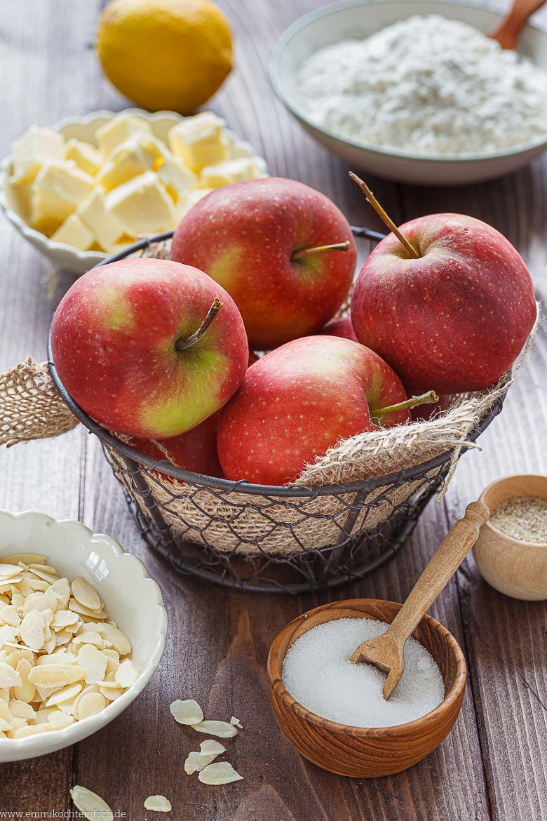 Zutaten f&uuml;r gedeckten Apfelkuchen