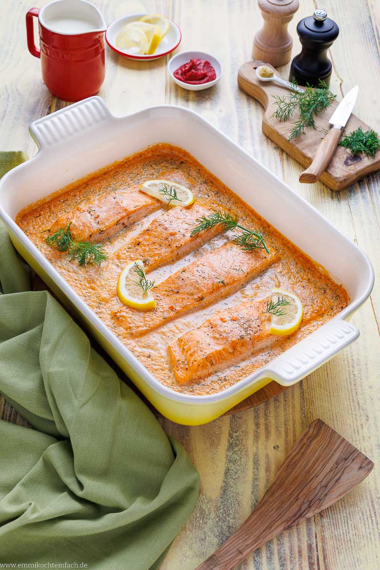Lachs-Gratin mit cremiger Sahneso&szlig;e