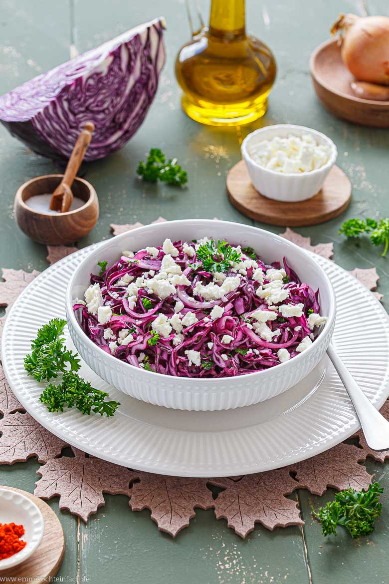 Rotkohlsalat mit Schafsk&auml;se