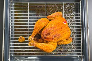 Wenn das Einmalthermometer aufploppt, ist das Hähnchen fertig