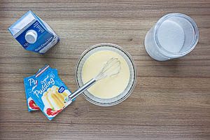 Milch, Puddingpulver und Zucker verr&uuml;hren